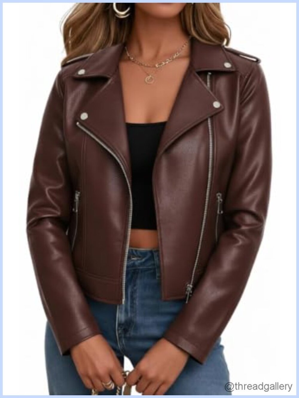 Faux Leather Cropped Moto Jacket Zip Up Biker Coat